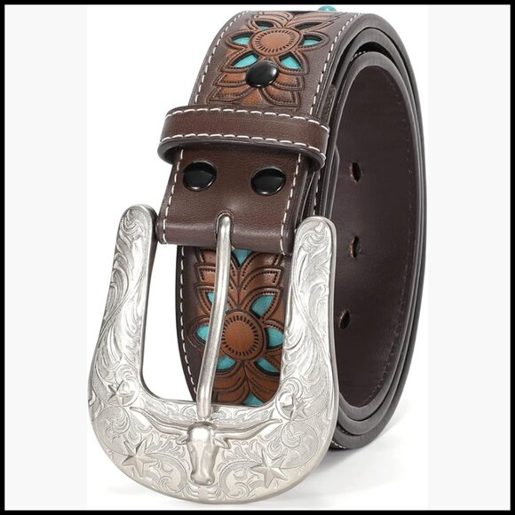 Genuine Leather Belt Vintage Western Engraved Tooled Cowboy Cowgirl main image 6